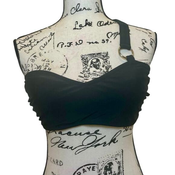 Y2K APOSTROPHE BIKINI TOP BRALETTE CRISSCROSS STRAP SZ L BLACK /PADDINGS BEACHY - Picture 9 of 16